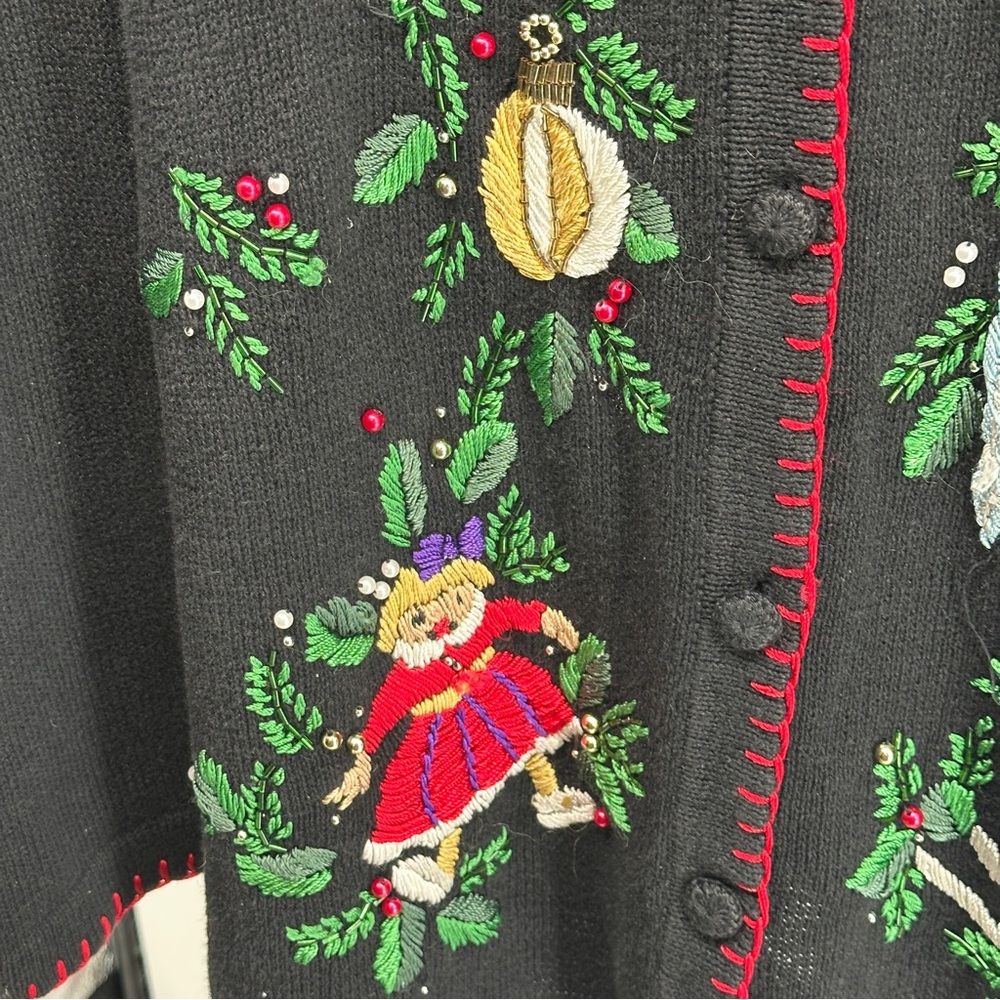 Women’s 2X Black Green Red Embroidered Beaded Ugly Chri‎ Sweater - Picture 5 of 13